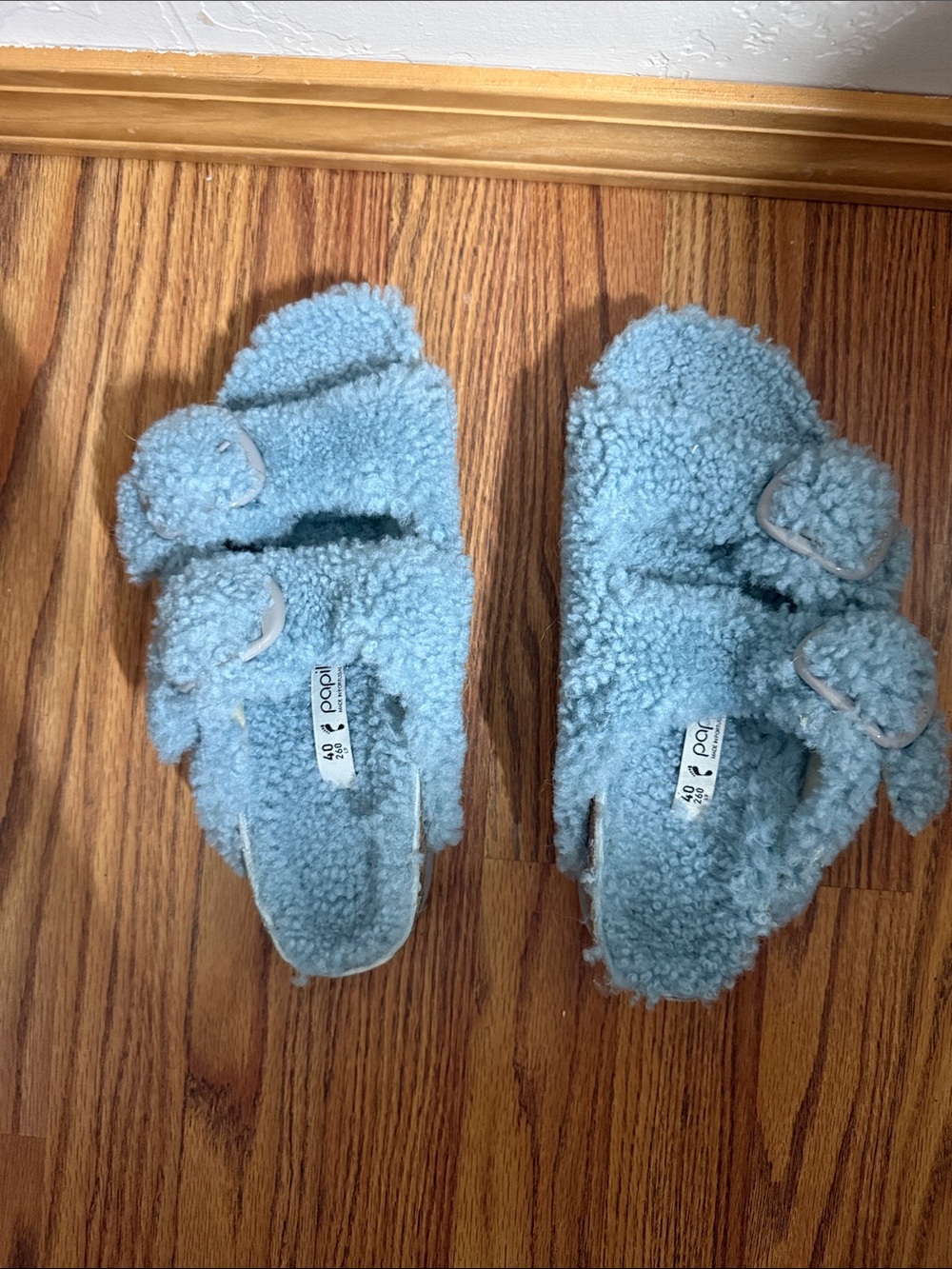 Papillio Light Blue Fuzzy Double-Buckle Slides